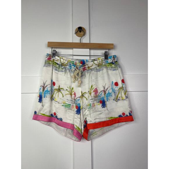 NEW Kerri Rosenthal Blair Printed Shorts Satin White Multicolor Size: Medium - Picture 2 of 8